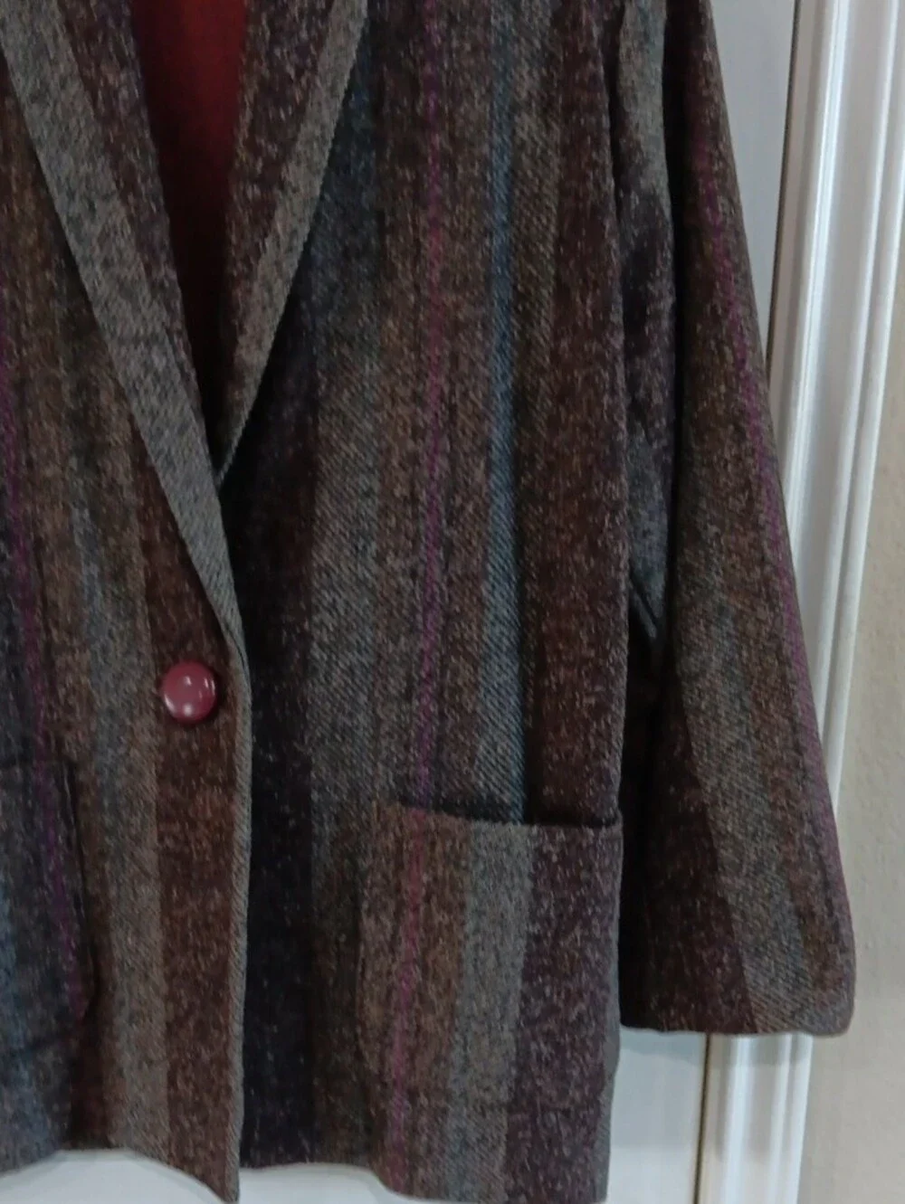 VINTAGE Ivy Koral Wool & Silk Blend Oversized Striped Blazer - Size Small